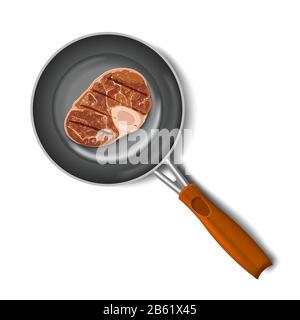 Raw Meat Cooking in Frying Pan on Stove Top Stock Photo - Image of burner,  kitchen: 59614622