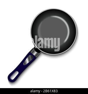 Empty frying pan, top view isolated on white background. Realistic steel pan. Vector illustration mockup. Stock Vector