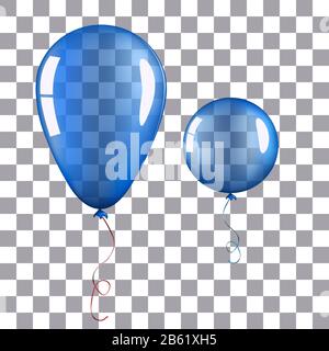 Transparent blue helium balloon. Isolated vector illustration on plaid transparent background. Birthday baloon flying for party, celebrations, buisnes Stock Vector
