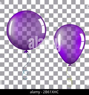 Transparent purple helium balloon. Isolated vector illustration on plaid transparent background. Birthday baloon flying for party, celebrations, buisn Stock Vector