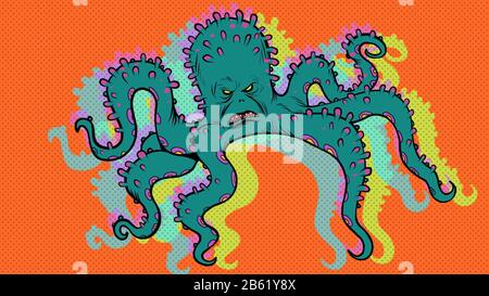 scary octopus character Stock Vector