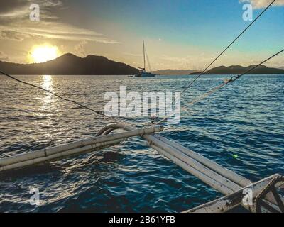 Paraw boat in Coron island in Palawan, Philippines Stock Photo