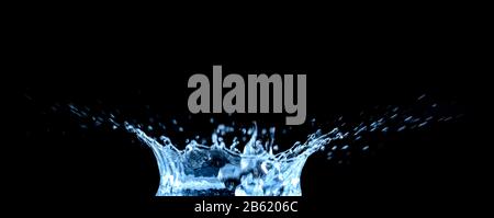 Water splash and drops isolated on black background. Stock Photo