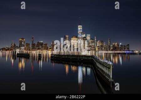 City Skyline at Night Stock Photo