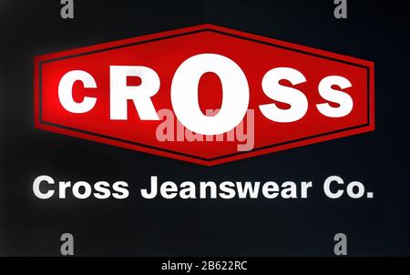 Stuttgart, Germany, 12/31/2019: Cross Jeans, textile industry from Berlin. The company Cross Jeans acts as a trend brand for denim pants. Stock Photo