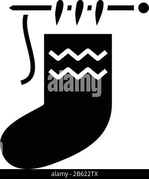 Warm socks black icon, concept illustration, vector flat symbol, glyph sign. Stock Vector