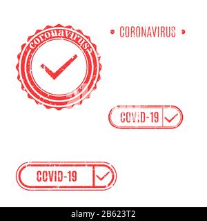 Set of rectangular and round coronavirus stamps isolated on white background, vector illustration. Stock Vector