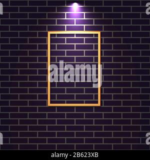 Brick wall with lighted wooden frame , vector illustration. Stock Vector