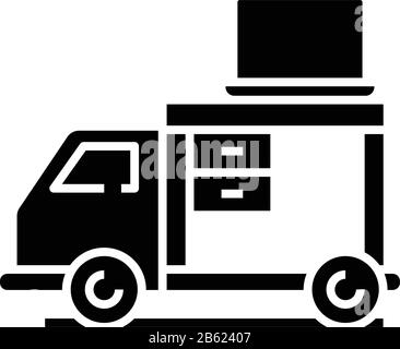 Transportation of furniture black icon, concept illustration, vector flat symbol, glyph sign. Stock Vector