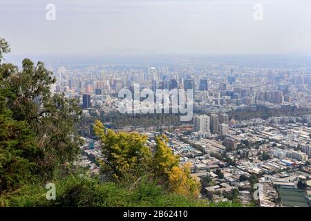 Viewpoint looking over Santiago City from Cerro San Cristóbal, Chile. Stock Photo