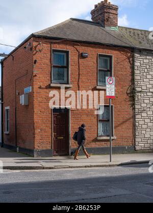 Small red brick house in Dublin city, Ireland. Stock Photo