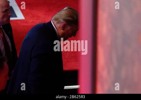 President Donald Trump departs after a town hall, hosted by FOX News Channel, at the Scranton Cultural Center in Scranton, PA, on March 5, 2020. Stock Photo