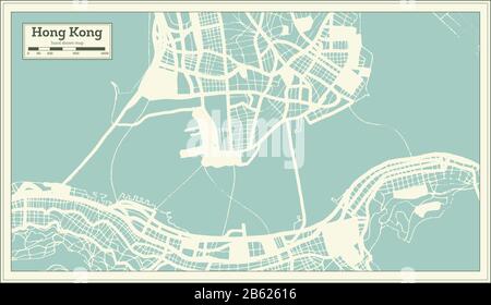 Hong Kong China City Map in Retro Style. Outline Map. Vector Illustration. Stock Vector