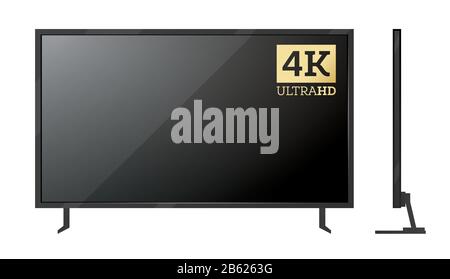 4k TV Screen Isolated on White. Vector Illustration. Stock Vector