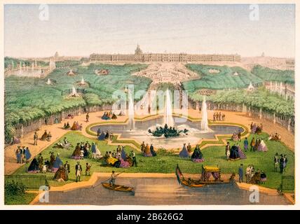 Panorama of the Palace of Versailles and Parc de Versailles, print by Charles Rivière, 1860-1861 Stock Photo
