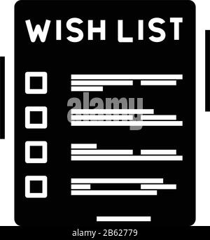 Wish list black icon, concept illustration, vector flat symbol, glyph sign. Stock Vector
