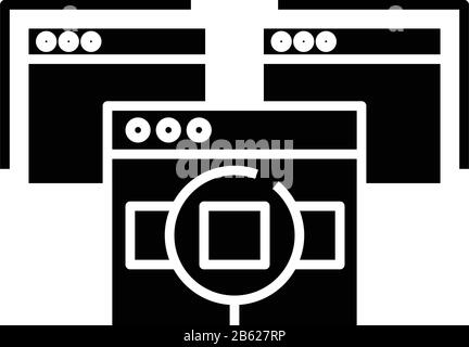 Usings browsers black icon, concept illustration, vector flat symbol, glyph sign. Stock Vector