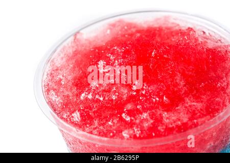 Strawberry slushie in plastic cup isolated on white background close up Stock Photo