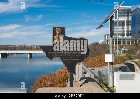 Ann W. Richards plaque, Congress Avenue Bridge, Austin, Texas Stock Photo