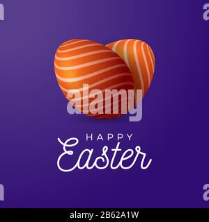 two easter eggs ornament lie in the shape of a heart. Happy easter greeting card vector illustration. Stock Vector