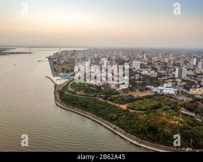 Aerial view of beautiful coast of Maputo, Costa do Sol, capital city of ...