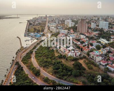 Aerial view of beautiful coast of Maputo, Costa do Sol, capital city of ...