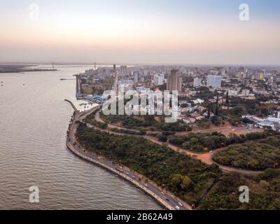 Aerial view of beautiful coast of Maputo, Costa do Sol, capital city of ...