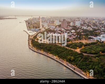 Aerial view of beautiful coast of Maputo, Costa do Sol, capital city of Mozambique Stock Photo