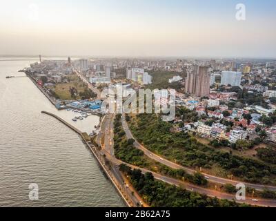 Aerial view of beautiful coast of Maputo, Costa do Sol, capital city of ...