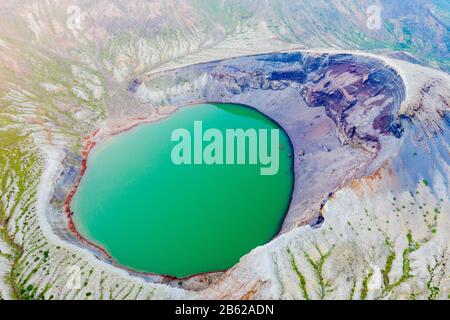 Japan, Honshu, Yamagata prefecture, aerial view of Mt. Zao san Stock Photo