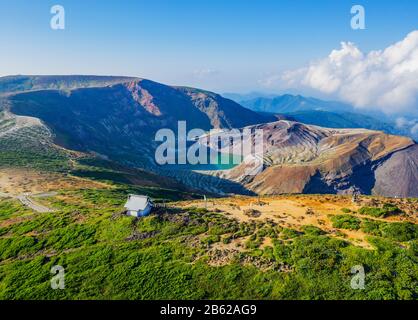 Japan, Honshu, Yamagata prefecture, aerial view of Mt. Zao san Stock Photo