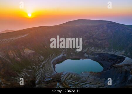 Japan, Honshu, Yamagata prefecture, aerial view of Mt. Zao san Stock Photo