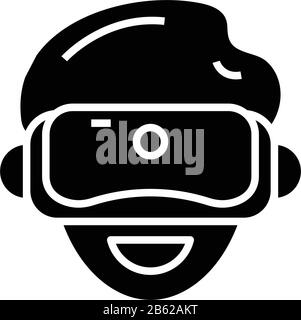 Virtual reality headset black icon, concept illustration, vector flat symbol, glyph sign. Stock Vector