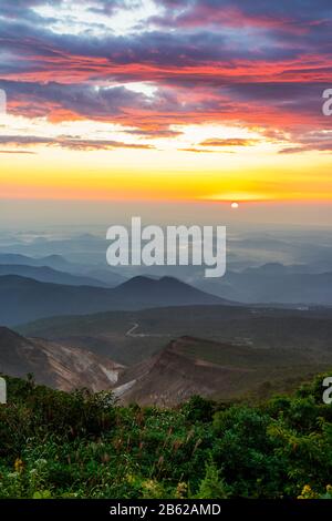 Japan, Honshu, Yamagata prefecture, Mt. Zao san sunrise Stock Photo