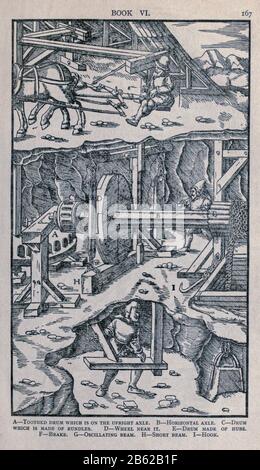 Mine shafts and tunnels construction Georgius Agricola De re metallica, translated into English from the 1st Latin ed. of 1556, printed in London by The Mining magazine in 1912 Stock Photo
