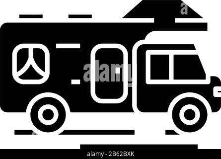 Touristic bus black icon, concept illustration, vector flat symbol, glyph sign. Stock Vector