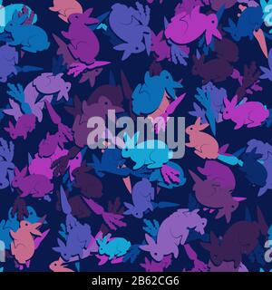 Seamless silhouette pattern of a hare and carrot on a dark blue background. Vector image Stock Vector
