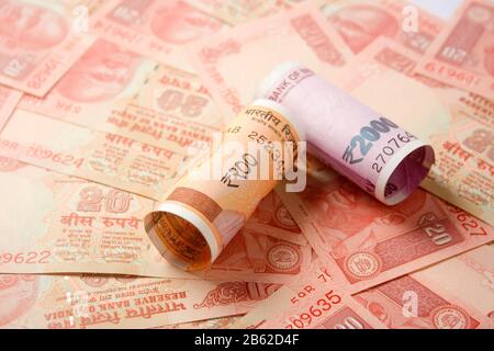 indian rupees .indian rupees new currency,50,200,2000,20 Stock Photo