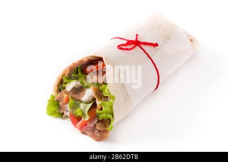 Doner kebab or shawarma sandwich isolated on white background Stock Photo