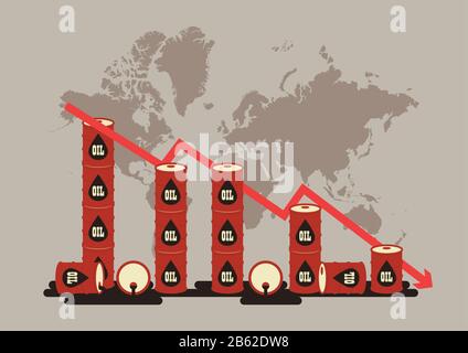Oil price decrease chart. Oil industry crisis concept. Vector illustration Stock Vector
