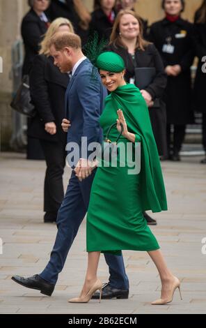 The Duke and Duchess of Sussex arrive at the Commonwealth Service at Westminster Abbey, London on Commonwealth Day. The service is their final official engagement before they quit royal life. PA Photo. Picture date: Monday March 9, 2020. See PA story ROYAL Commonwealth. Photo credit should read: Dominic Lipinski/PA Wire Stock Photo