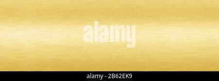 Wide Shiny smooth line metal gold color background Bright vintage Brass plate chrome panorama texture concept simple bronze foil panel hard backdrop. Stock Photo