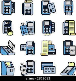Bank terminal icons set. Outline set of bank terminal vector icons for web design isolated on white background Stock Vector