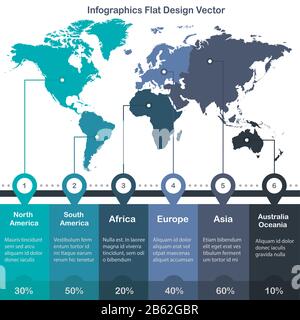 Infographics World maps of continents blue green colors on white background vector Stock Vector