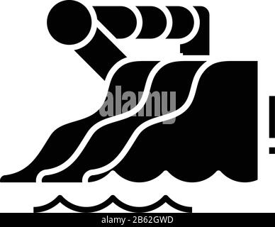 Water rides black icon, concept illustration, vector flat symbol, glyph sign. Stock Vector