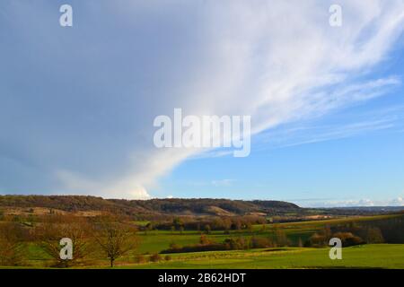 Interesting cloud formation to south east of Lullingstone, Darent Valley, Kent, early March, showery day Stock Photo