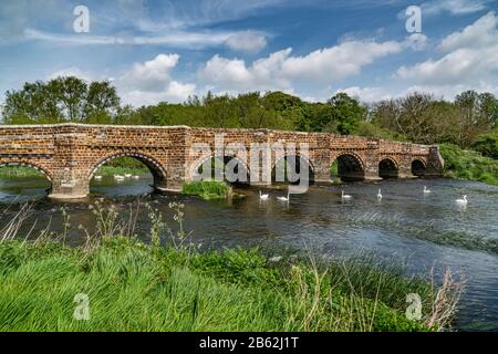 View of White Mill Bridge over the River Stour Sturminster Marshall Stock Photo