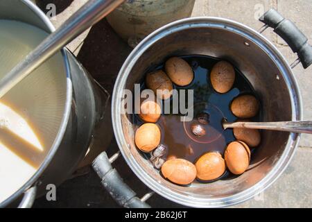 Top view of Chinese tea eggs, in Shaxi town, Yunnan, China. Stock Photo