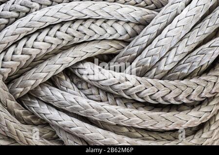 background of gray high molecular weight polyethylene or HMWPE high strength cord Stock Photo