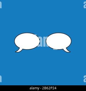 Vector illustration icon concept of two speech bubbles. Black outlines, blue background. Stock Vector